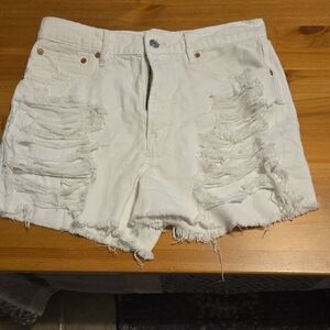 American Eagle Outfitters White Distressed Jean Shorts